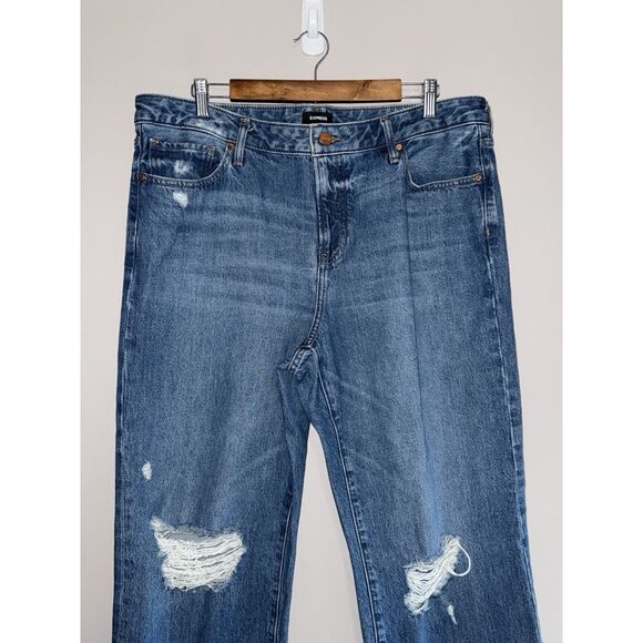 Express Jeans 90s Ankle Boot Mid Rise Rigid Blue Denim Raw Hem Fray Distress 14R - Picture 6 of 15